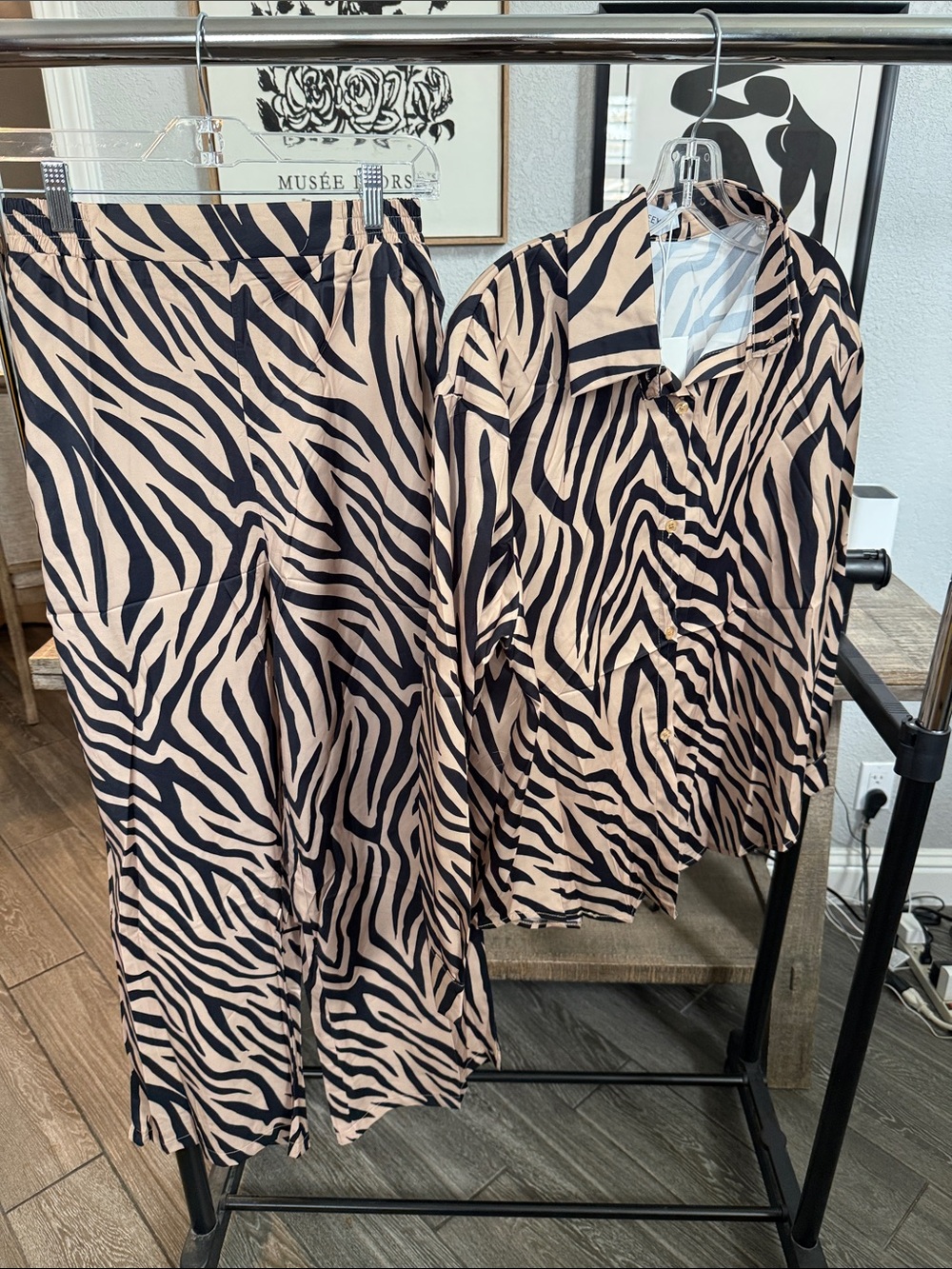 Women’s Beige and Black Zebra-Print Relaxed Straight legged pants